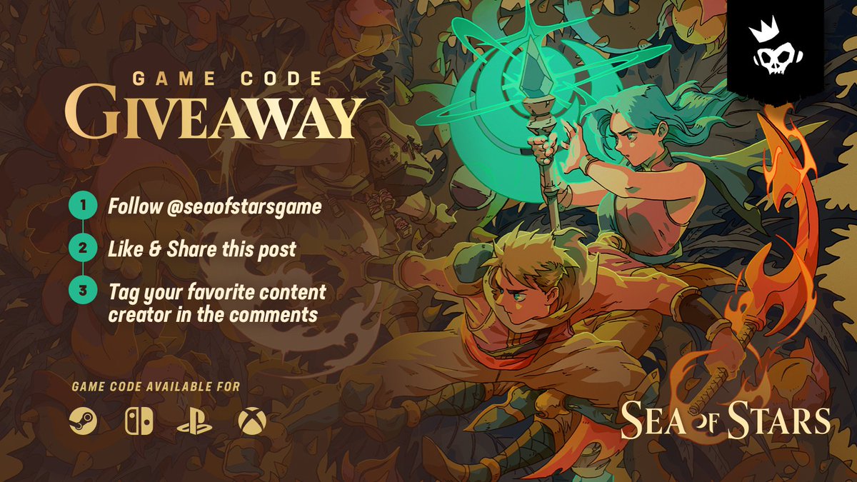 ☀️GIVEAWAY🌙 To celebrate ahead of launch, we’re giving away 10 game keys for Sea of Stars! 1. Follow @seaofstarsgame 2. Like & Share this post 3. tag your favorite content creator in the comments, keys are given out in pairs