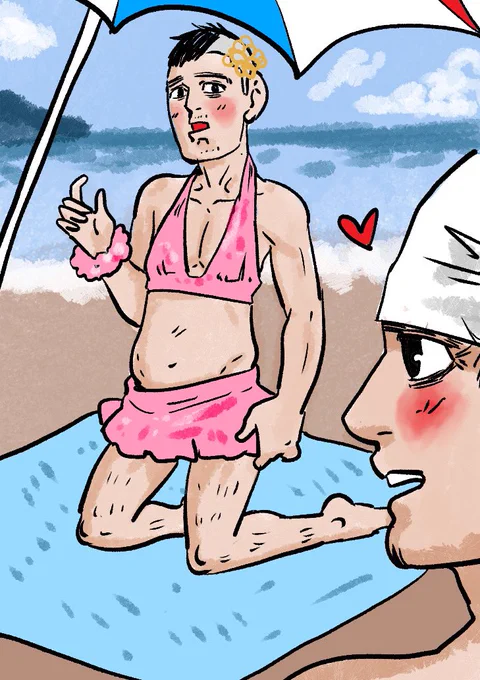可愛い水着の門倉とキラウシ 海デート 