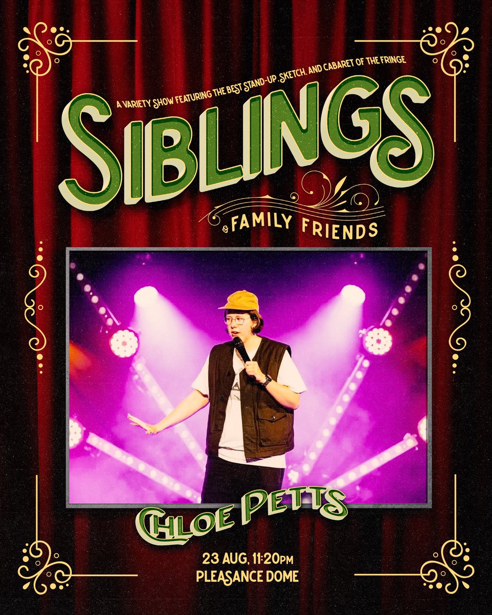 🔥 LINEUP ANNOUNCEMENT 🔥 SO excited to announce we have the nations favourite comedians and secretly (not secretly) the love of our lives @ChloePetts joining us TONIGHT for the final SIBLINGS & FAMILY FRIENDS @ThePleasance / QUEEN DOME / 11:20pm 🎟️ pleasance.co.uk/event/siblings…