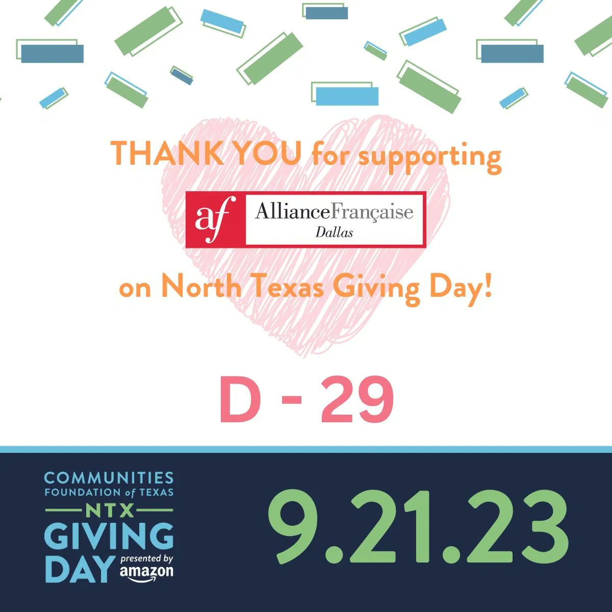 AllianceDallas's tweet photo. [SAVE THE DATE] 🎉 Just D-15 until North Texas Giving Day! Are you ready to be a hero for culture, language, and community? YOU can make a difference!

📚 Your support directly impacts lives! You can donate here 👉  https://t.co/RZOdEuuUGW 

 #afdallas #NTXGivingDay2023 https://t.co/snY6F26Dyo