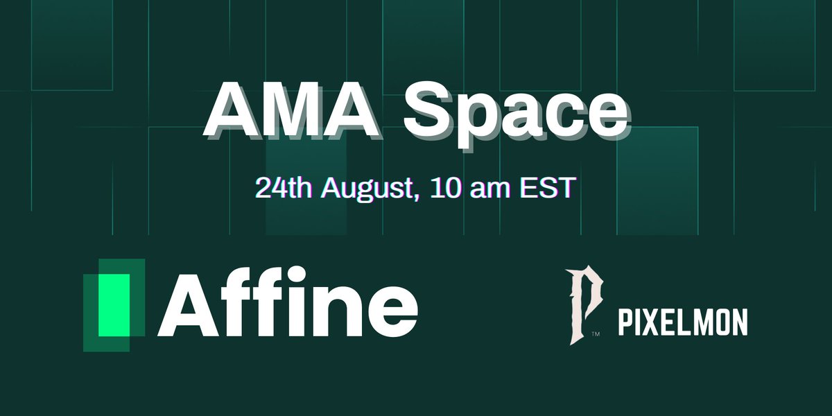 Pixelmon x Affine AMA - Thursday 10 am EST.

Catch our CEO <a href="/TarikMoon/">Tarik Moon 🏔</a> and Lead Dev @0xsiris_dev live with the <a href="/Pixelmon/">Pixelmon 🔺</a> team as we talk about the upcoming Affine Pass and our vision for the protocol.

x.com/i/spaces/1mnGe…
