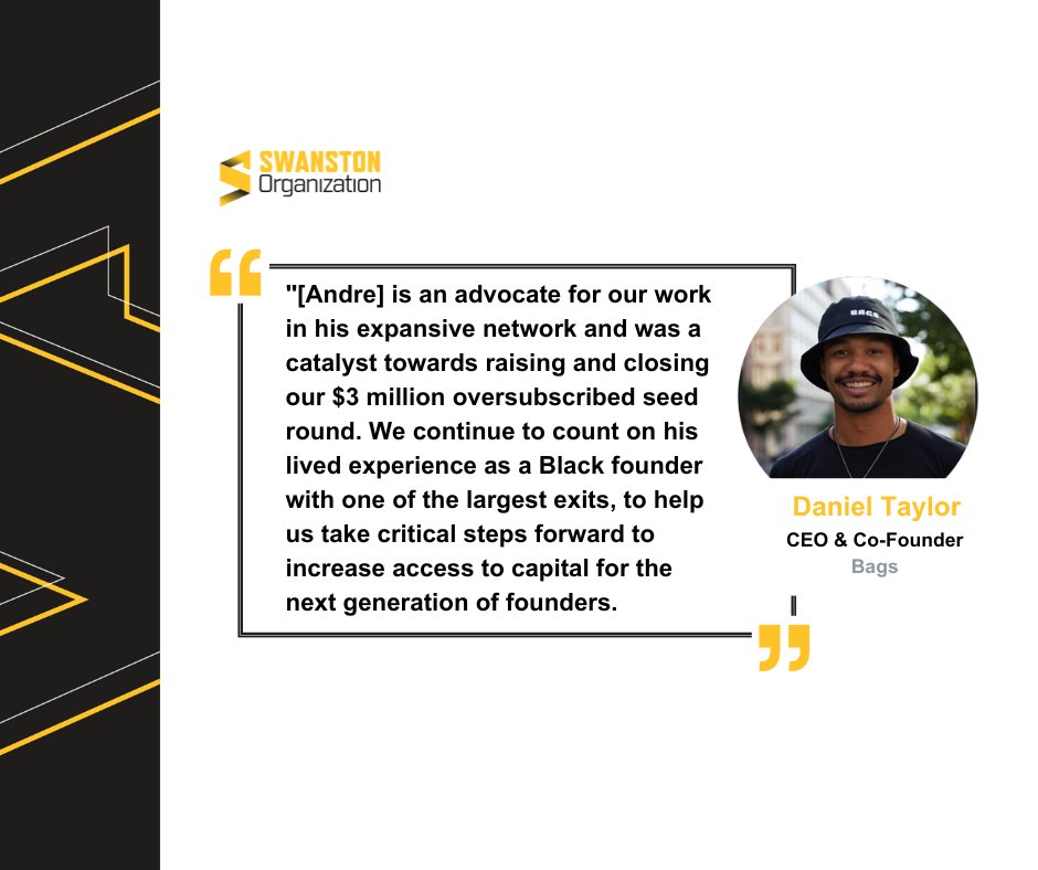 Swanston Organization (@swanstonorg) on Twitter photo Beyond #SwanstonFamilyVentures' investment in our pre-seed round, <a href="/AndreSwanston/">Andre Swanston</a> has been a consistent thought partner and mentor as we craft our path towards scaling (at <a href="/secure_bags/">Bags</a>)" - <a href="/danieltaylorco/">Daniel Taylor</a> #SwanstonFamilyVentures #SocialResponsibility ow.ly/r2wx50PANn4 Beyond #SwanstonFamilyVentures' investment in our pre-seed round, <a href="/AndreSwanston/">Andre Swanston</a> has been a consistent thought partner and mentor as we craft our path towards scaling (at <a href="/secure_bags/">Bags</a>)" - <a href="/danieltaylorco/">Daniel Taylor</a> #SwanstonFamilyVentures #SocialResponsibility ow.ly/r2wx50PANn4