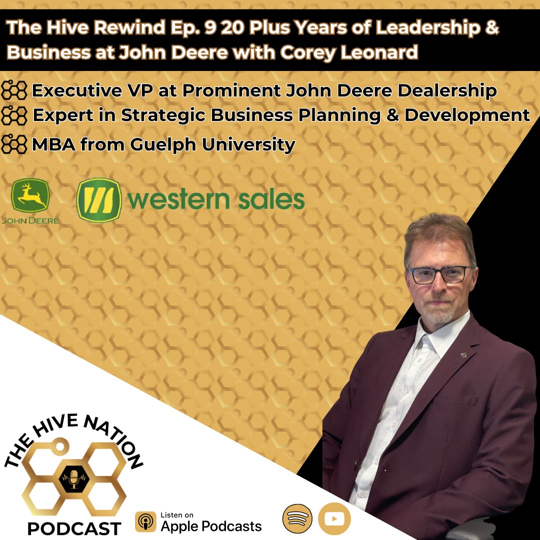 TheHiveNet01's tweet photo. The Hive Nation Rewind Ep. 9
20 Plus Years of Leadership &amp; Business at John Deere with Corey Leonard

Full episode now streaming!

https://t.co/T9yrGwfbZm 
https://t.co/oI1yARTUVl
#thehivenationpodcast #johndeere #agriculture #westerntractor #westernsales https://t.co/34g1MKiKQb
