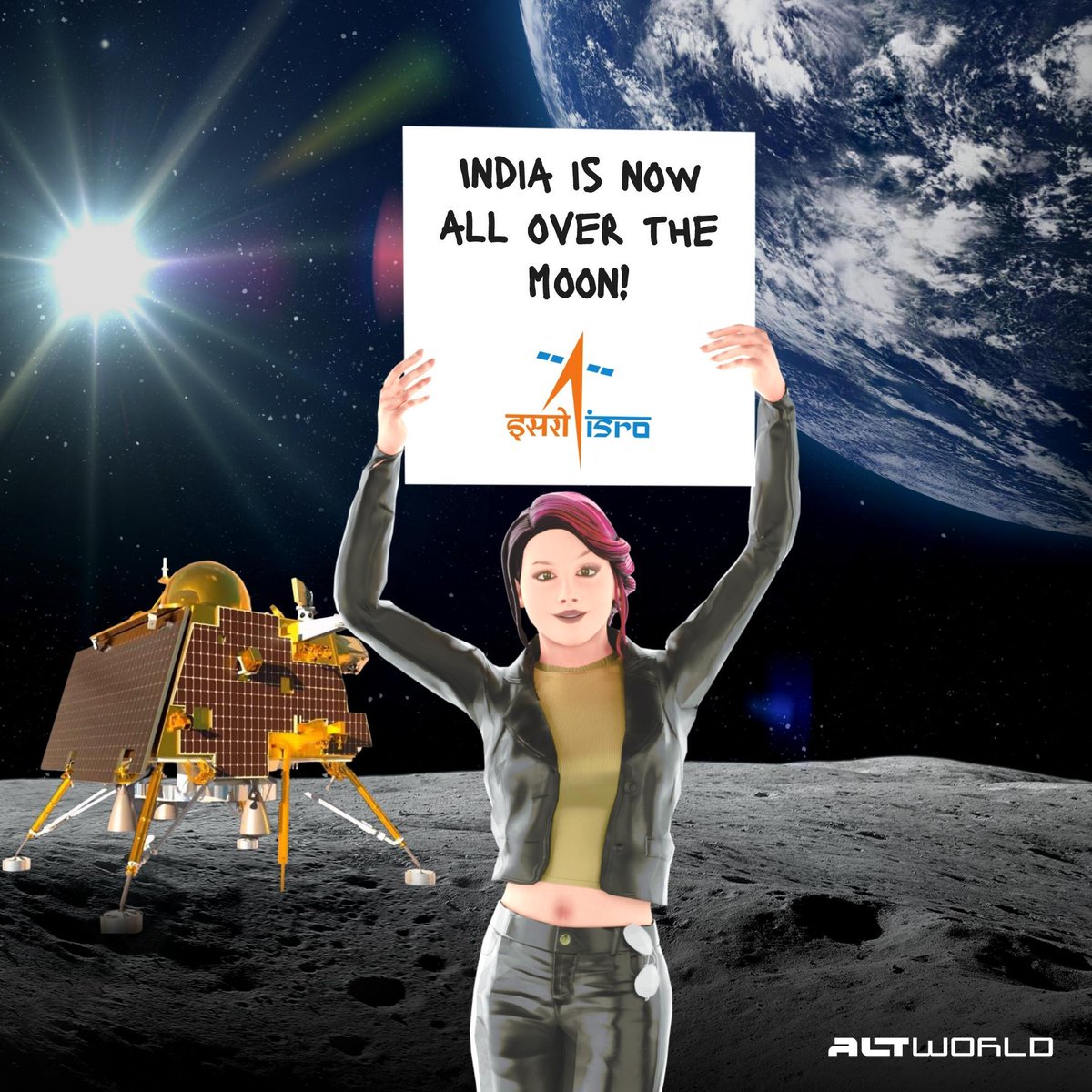 altworldapp's tweet photo. A proud moment for India! 🇮🇳 #Chandrayaan3 lands on the moon successfully 🚀
Thank you @isro for inspiring us with your determined efforts!
#isro #chandrayaan #altworld https://t.co/czxocOohA4