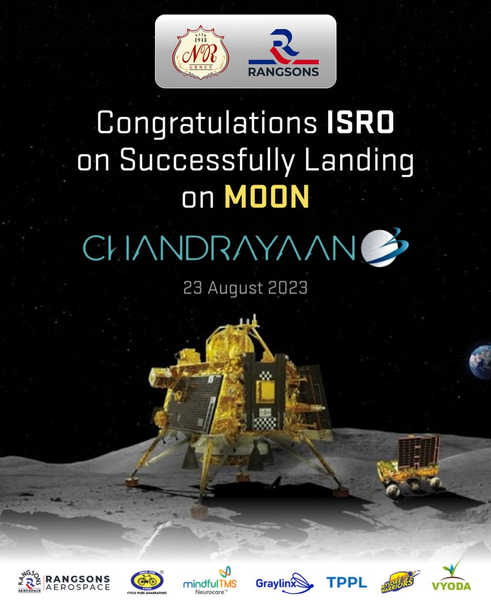 pavanranga's tweet photo. Congratulations to @isro and all the citizens of our great country, India!
Jai Hind 🙏
#ISRO #Chandrayaan3 #Space #Exploration #MoonLanding #MoonMission #Rangsons #RangsonsAerospace #MakeInIndia #AtmanirbharBharat #Aerospace #AerospaceIndustry #Innovation #India https://t.co/8sD7XWsYk4