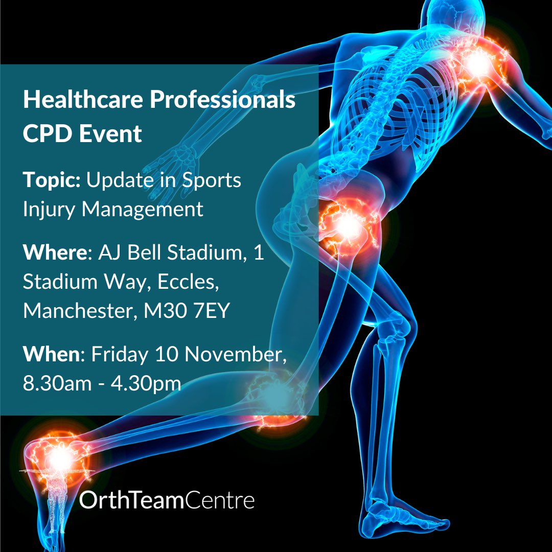 OrthT's tweet photo. ✨ Healthcare Professionals Sports Injury Management Event ✨ 

When: 10 November, 8.30 - 4.30pm

Where: AJ Bell Stadium

Experts: Most of OrthTeam’s consultants  

Secure your spot ➡️ https://t.co/J2jTbmxFb0

#sportsinjuryevent #cpdevent #physio #sportsclubs #sports #ortho #msk https://t.co/SwSwGSj6P3