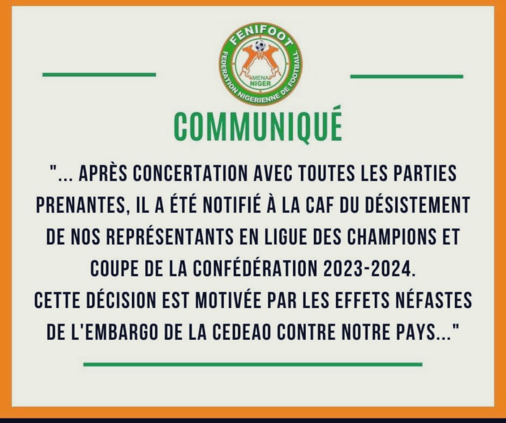 lsiafrica's tweet image. 🚨Putsch au #Niger : la fédération nigérienne de football annonce que ses clubs ne participeront pas aux compétitions de la @CAF_Online. Le colonel-major Djibrilla Hima alias Pelé, qui a participé aux coups d’état de 1996, 2010, et 2023, tient la #CEDEAO pour responsable de cette…