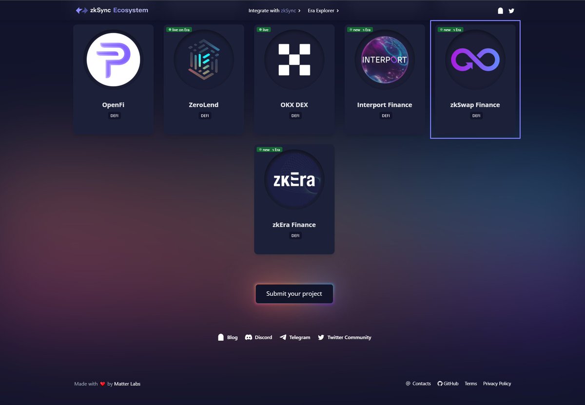 zkSwap_finance's tweet photo. 🚀 @zkSwap_Finance is now officially listed on the amazing @zkSync ecosystem! 

✨ After months of waiting, the listing finally has come. 

🙏🏻 Huge thanks to @zkSync team for recognizing us! 
🙌 This recognition is truly motivating for our team

🌎 https://t.co/feWGrxdgHj