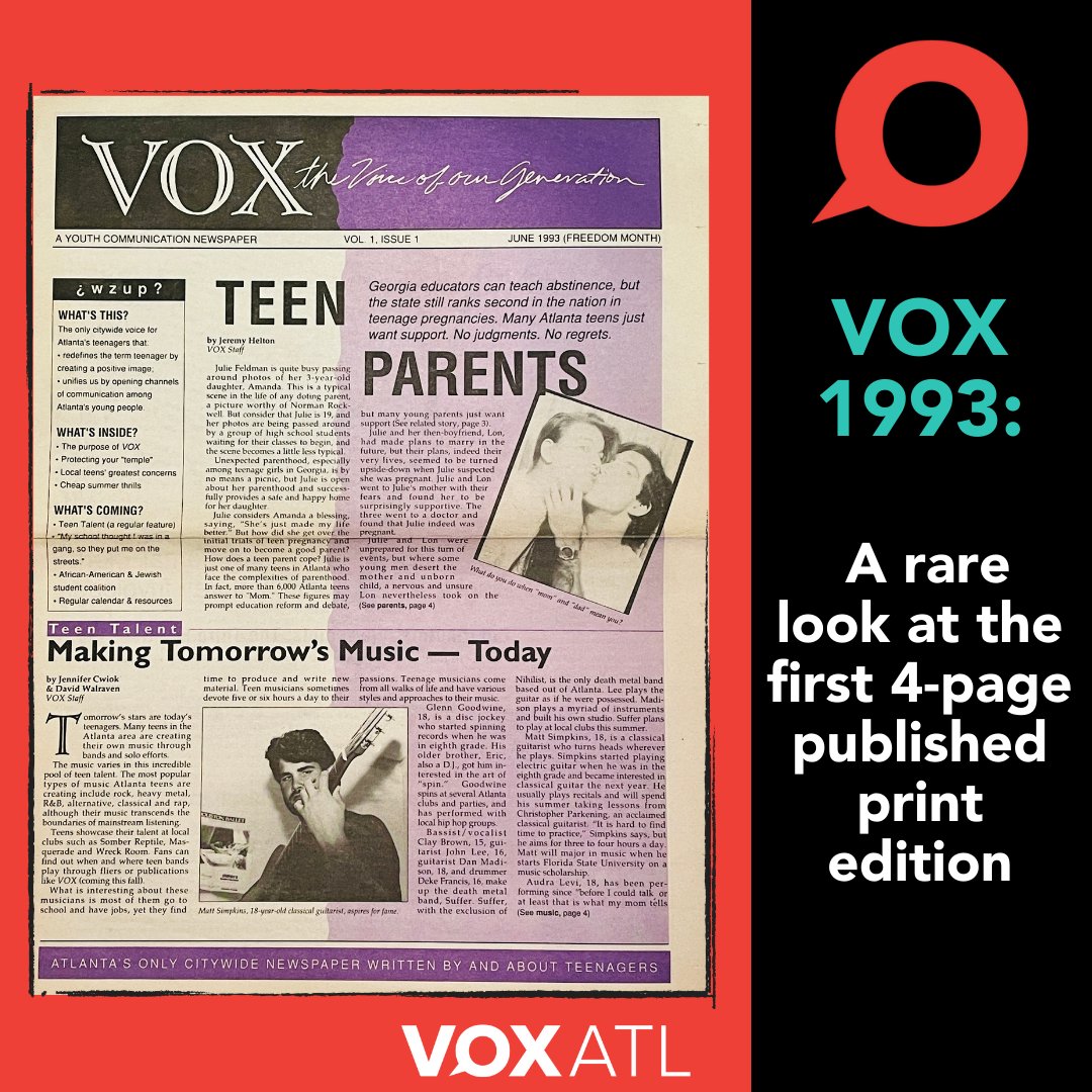 In June of 1993, VOX published its first four-page print edition! The debut issue was written, reported, edited, and produced by about a dozen teens from across Atlanta 
Get your tickets for VOX ATL’s 30th Celebration, Thursday, Oct. 19th

#VOXATL #VOXATL30thThrowback