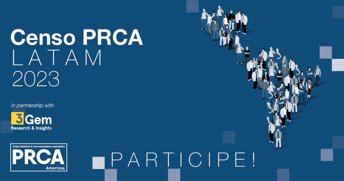A Pesquisa LATAM PR and Communications Census, realizada pela @3gemresearch, já está disponível!

Participe do estudo regional que investiga temas como saúde mental e cultura do trabalho, diversidade e práticas de inclusão.

Pesquisa: ow.ly/7UJ850PCm12