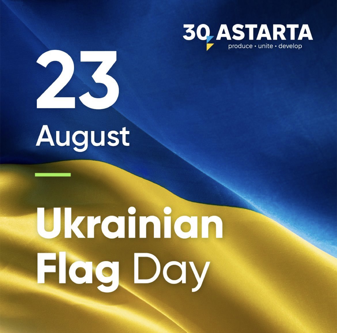 Astarta_Kyiv's tweet photo. Happy National Flag Day, Ukraine! 🇺🇦

The flag reflects our willpower, unity and resilience to fight the enemy until we win! 
#Astarta  #Ukraine #GloryToUkraine https://t.co/OYGRfpIuqQ