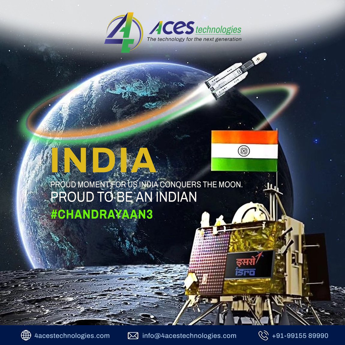 4acestech's tweet photo. 🚀🌍 140 Cr Indian🇮🇳 🇮🇳 visions are celebrating &amp; making a spot in this world. 🌟 Congratulations #isro 🥳 on achieving this feat 🚀🇮🇳 🇮🇳

#Chandrayaan3 #ProudlyIndian #space #chandrayaan3 #india #chandrayan3 #isromissions
#4acestech #Designing #Development #SEO #eCommerce https://t.co/h2J9Rc7fGO