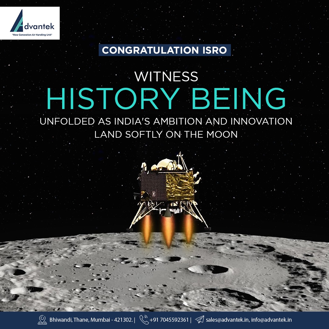 advantekaspl's tweet photo. We are Proud to witness the historic moment!
Watch history happening as India's big dreams and clever ideas softly reach the moon.
#Advantek
#airscrubber #cleanroomsystems
#chandrayaan #india #isro #space #mangalyaan
#gaganyaan #indianarmy #nasa #satellite #isromissions https://t.co/P2vq3OA2TJ