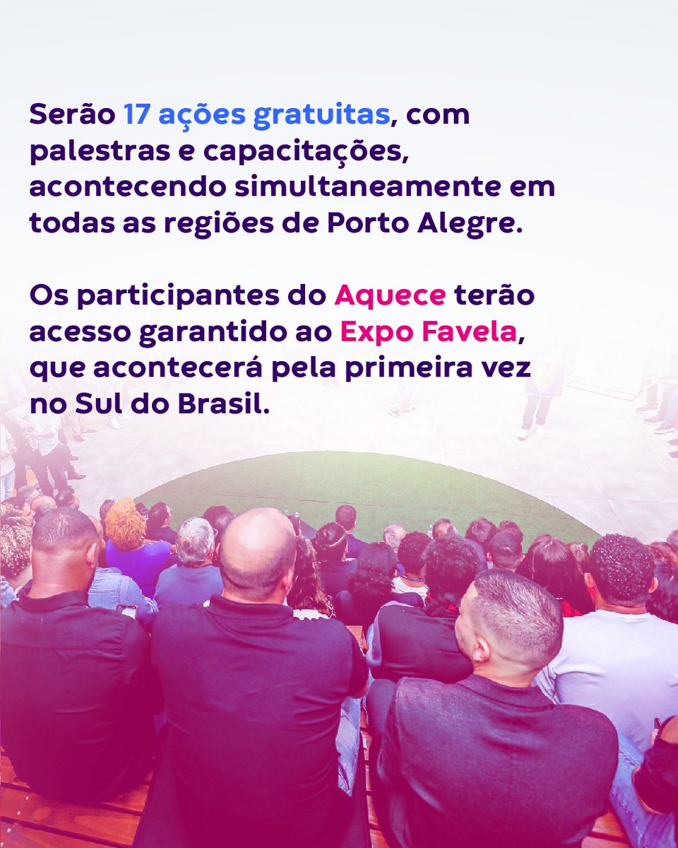 Prefeitura_POA's tweet photo. Já garantiu sua vaga no Aquece Expo Favela?🚀🚀
O #Aquece vai capacitar, simultaneamente, 850 empreendedores, divididos entre as 17 regiões do Orçamento Participativo de Porto Alegre.
📍Escolha o endereço mais perto da sua casa e inscreva-se aqui ⬇️
https://t.co/dS4zKKgj2R https://t.co/eYjJFtnRh5