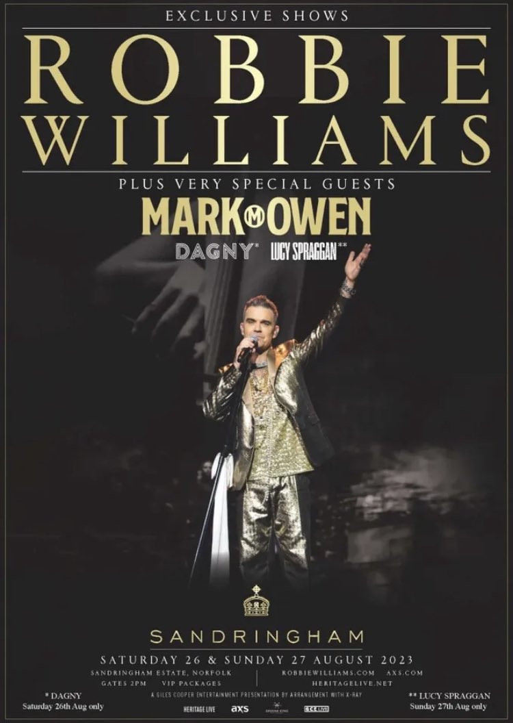 SimonBentley1's tweet photo. I have 2 GA tickets for sale for Robbie Williams at Sandringham on Sat 26th if anyone is interested #robbiewilliams https://t.co/vNftN2gpZK