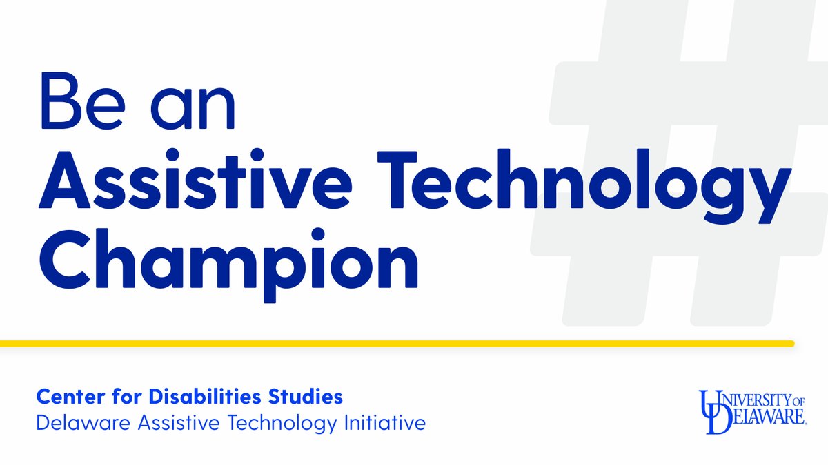 Are you 18-22? Do you have experience #AssistiveTechnology? 
Become an Assistive Technology Champion! Learn how to be an advocate for AT - on social media and beyond. 
Learn more at: cds.udel.edu/opps/assistive…