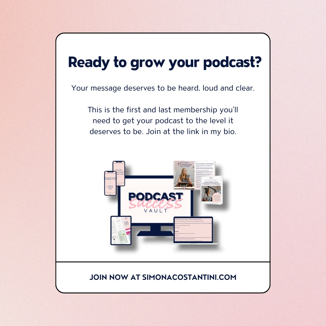 Have you heard of our new membership for podcasters, creators and producers? Elevate your podcasting journey with the Podcast Success Vault Membership!

simonacostantini.com/podcast-succes…

#PodcastSuccess #Podcasters #PodcastGrowth #PodcastResource #PodcastTools #PodcastLaunch #PodcastTips
