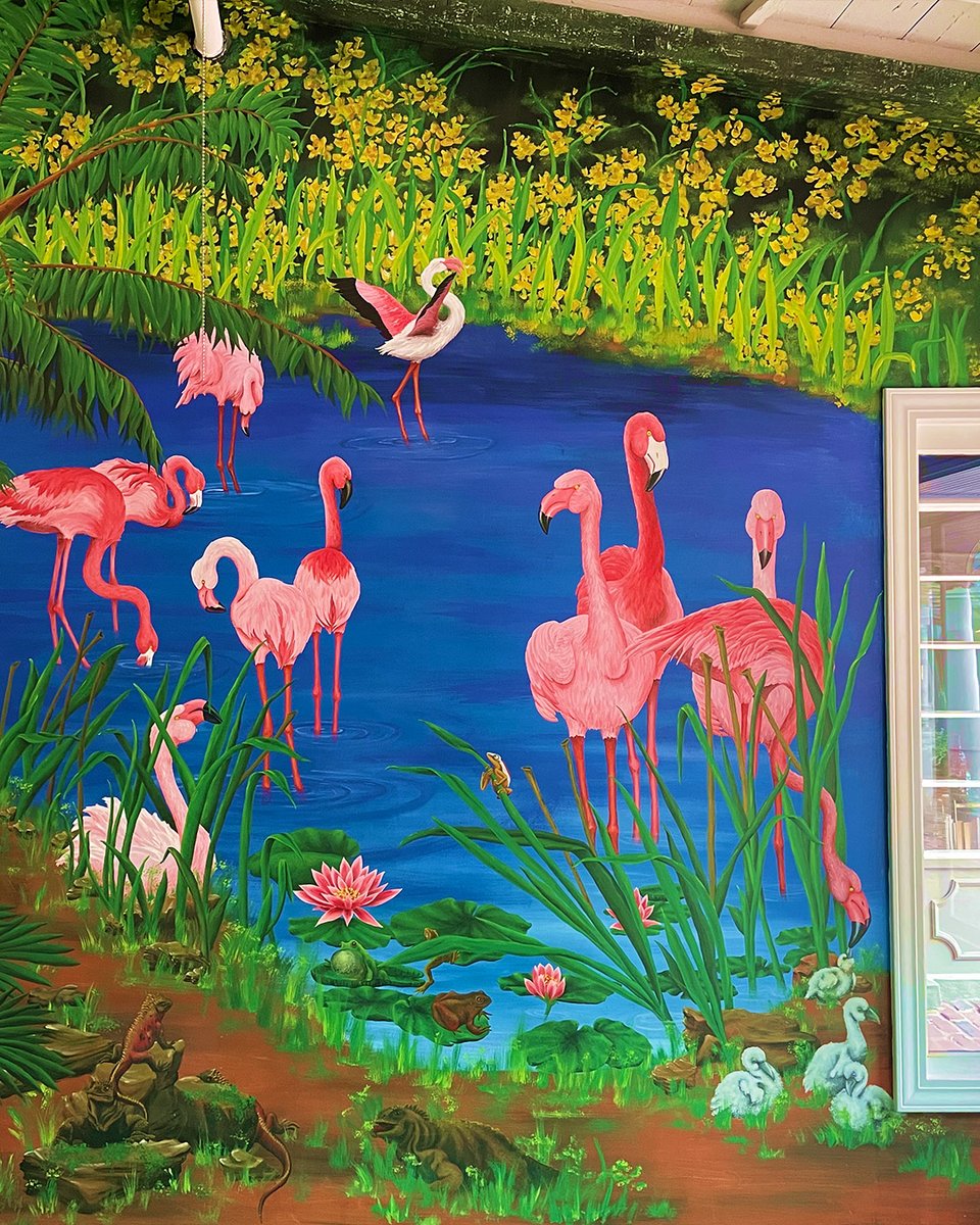 insidecurrent's tweet photo. They say you can't take it with you. We did. The Bakery Square flamingos were part of our culture for many years. Now they're nesting with us at our Muhammad Ali Blvd. location. It seems flamingos occasionally DO migrate! Stop by and see where they landed! 

#Flamingos #Mural https://t.co/8PdCOwIsXl