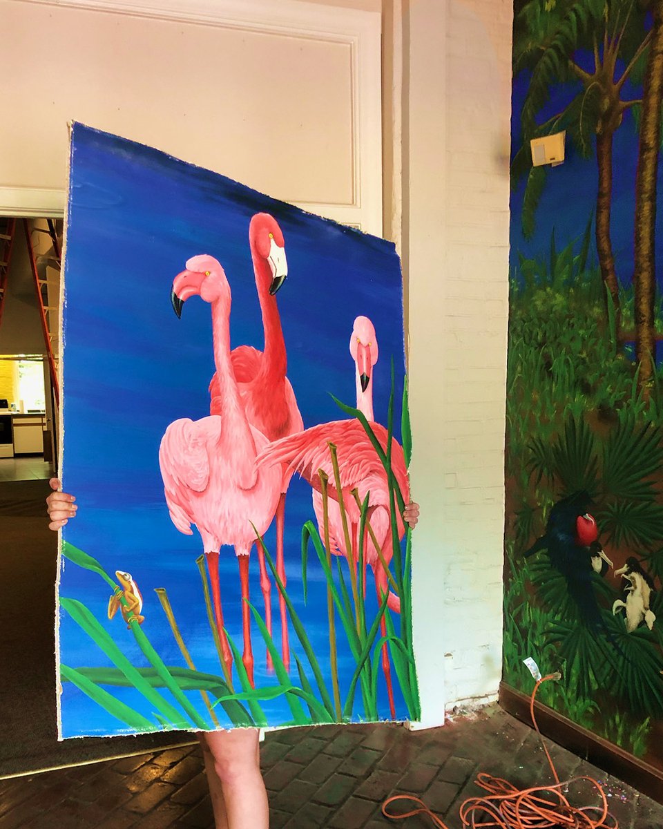 insidecurrent's tweet photo. They say you can't take it with you. We did. The Bakery Square flamingos were part of our culture for many years. Now they're nesting with us at our Muhammad Ali Blvd. location. It seems flamingos occasionally DO migrate! Stop by and see where they landed! 

#Flamingos #Mural https://t.co/8PdCOwIsXl