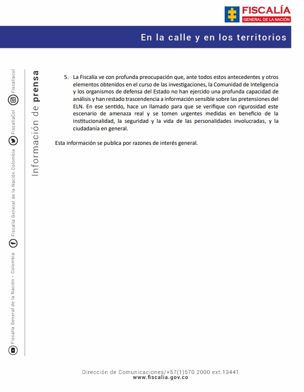 #ATENCIÓN | Comunicado oficial de la #Fiscalía General de la Nación.