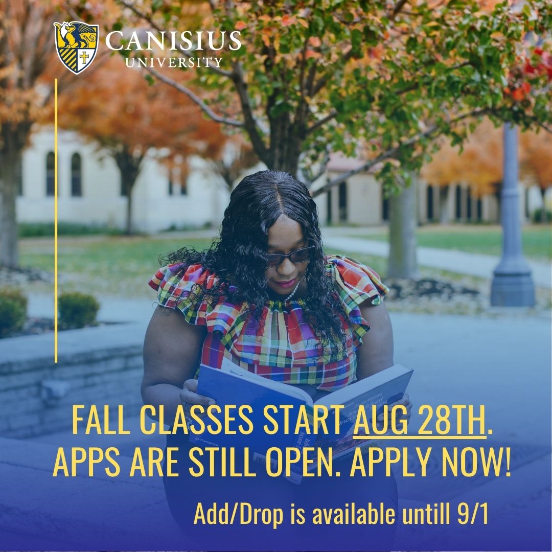 CanisiusGrad's tweet image. 📚Schools back✏️!! Classes start August 28th with the add/drop period ending September 1st.

Interested in starting this fall? Applications are still open, but not for long!

Apply online! #canisius