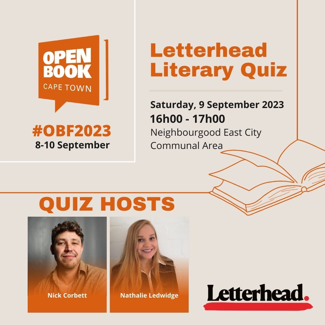 You love books, we understand that. But how well do you know your literature? Fancy a quiz about all things bookish: characters, first and last lines, crossovers in culture, and more? 

See you at the <a href="/letterhead_is/">letterhead.is</a>  Literary Quiz.

openbookfestival.co.za/programme/lett…

#OBF2023