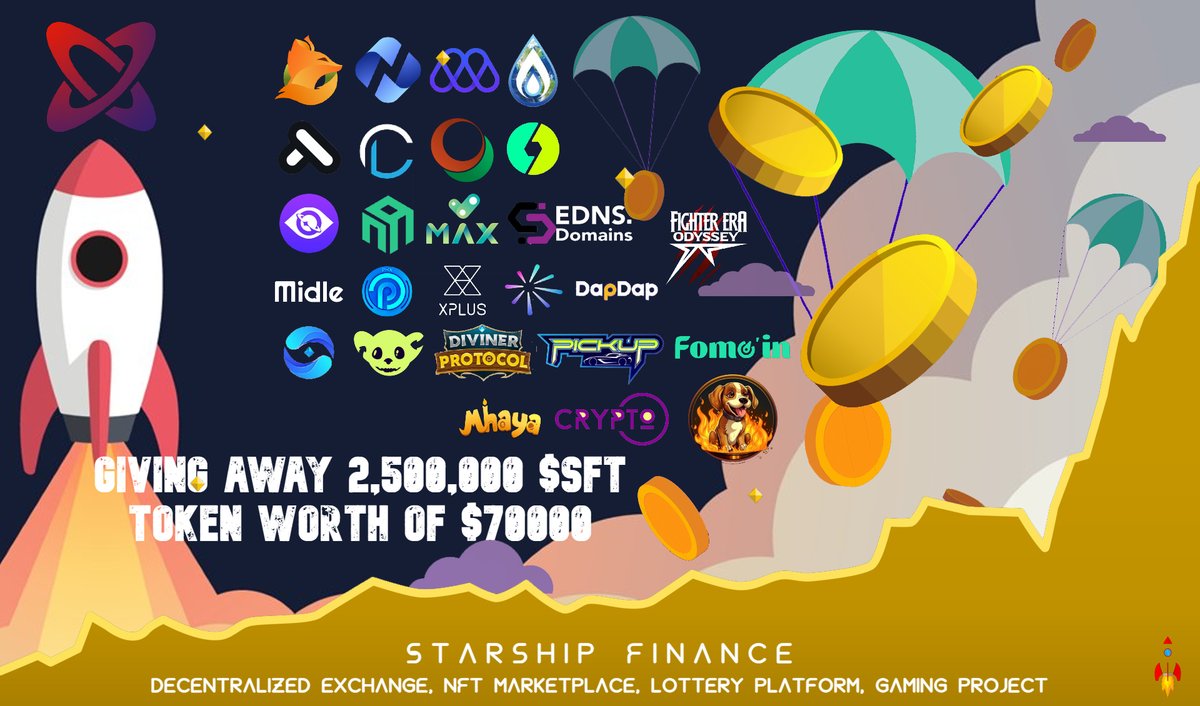 Giving away 2,500,000 $SFT token worth of more than $60,000🎁 1000 winners will be selected from 25 projects🎉 Join us to get yours💥🤑 ✅Presale is LIVE, buy your tokens now: forms.gle/Nhg3gNjF3P8k4K… #starshipfinance #Airdrop #cryptolottery_s #cryptocrashbet_s #token #SFT