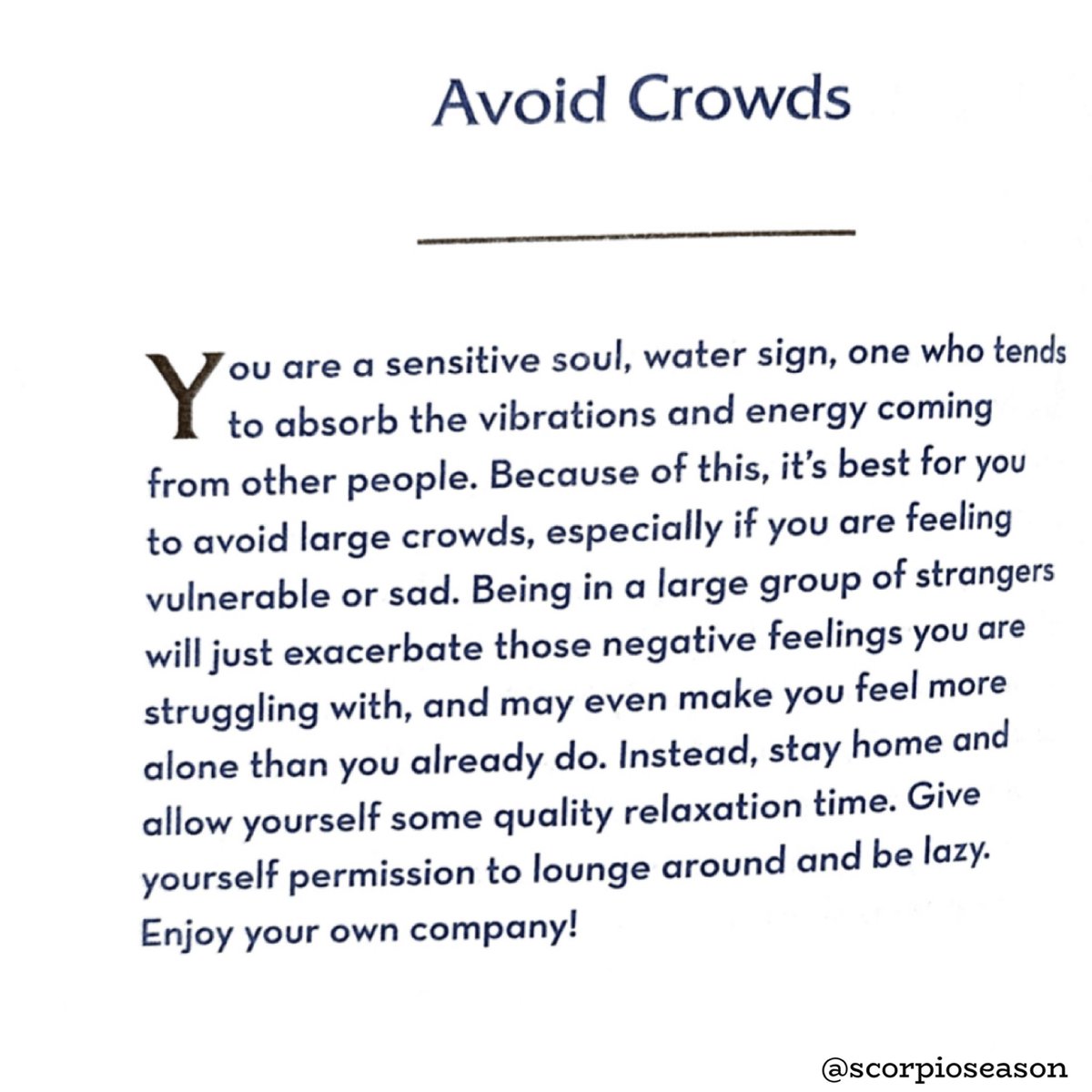 ScorpioSeason's tweet photo. Avoid crowds this #WellnessWednesday

#ScorpioSelfCare #Scorpioseason #TeamScorpio https://t.co/HAndgmHsOk