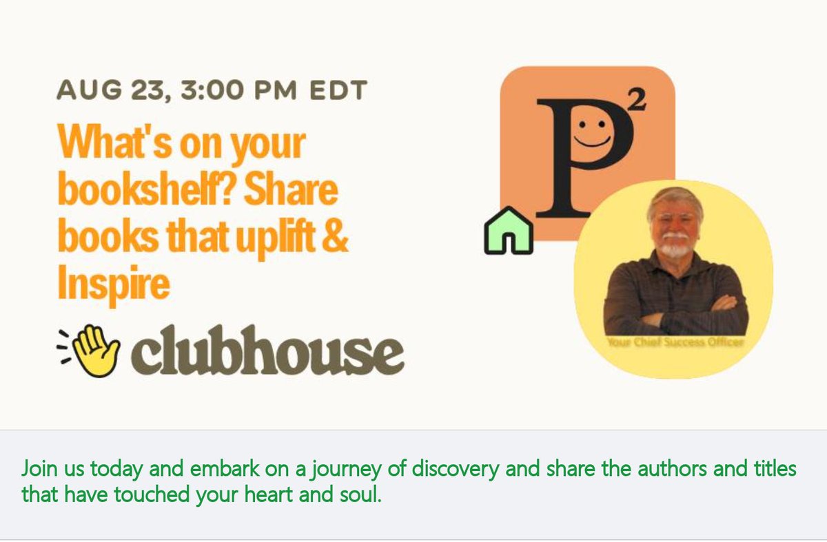 What's on your bookshelf? Share books that uplift & Inspire w/ Keith Engelhardt Aug 23 at 3:00 PM EDT in #clubhouse clubhouse.com/invite/JJ7H6Ry…
#books #reading #book #author #authors #growth #inspiration #positivity #positivitypod #fulfillment #lifefulfillment #positivity #potential