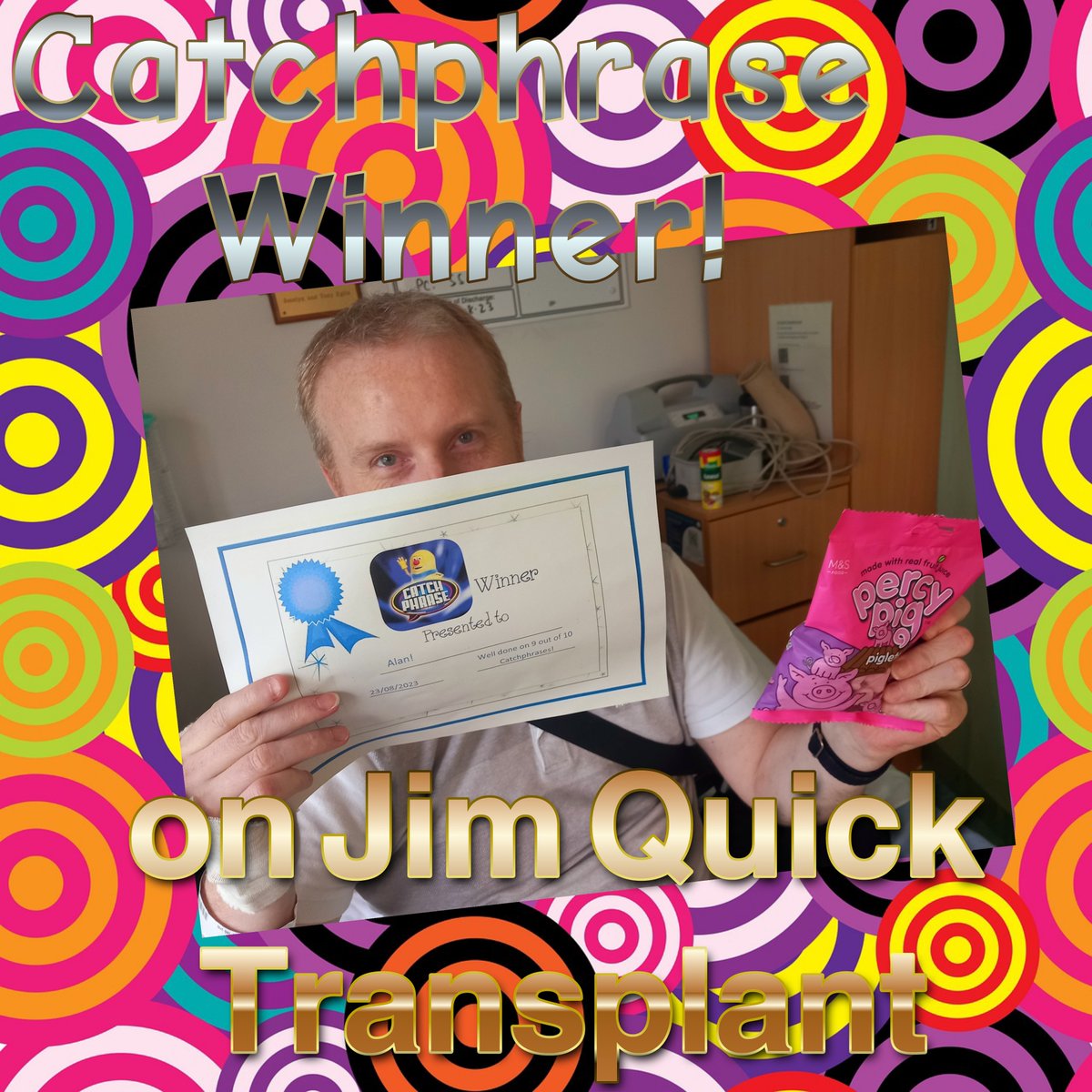 JimQuickMFT's tweet photo. Game of Catchphrase for our lovely patients today, which saw Alan winning first prize 'Percy pigs' with a terrific 9 out of 10!! #saywhatyousee #catchphrase #brain health #exerciseyourmind #holistichealth @julesyjuu @krisbailey3 @MFT_PatientExp https://t.co/r8dMCU2Hk2