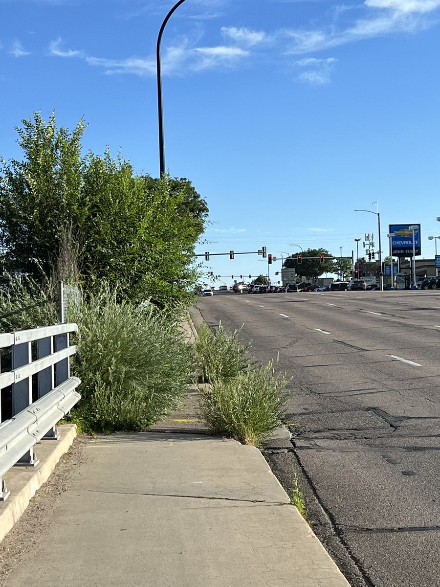 JeanineDeeb's tweet photo. @NewsEnglewoodCO when can you come fix and trim this area of concrete so we can safely walk to school without almost falling in the busy street and getting slapped in the face with bushes? https://t.co/s4fL1RnwVq