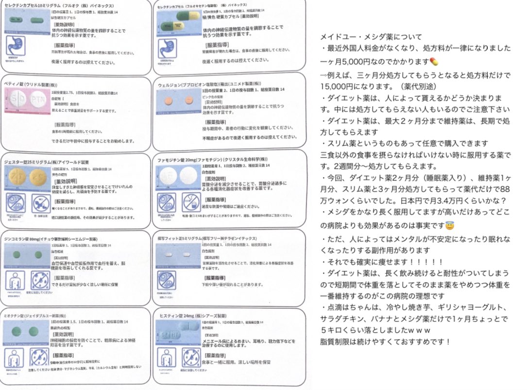 メシダ薬のレポ? 何の薬が入ってるか分かるように説明書貰ってきた 