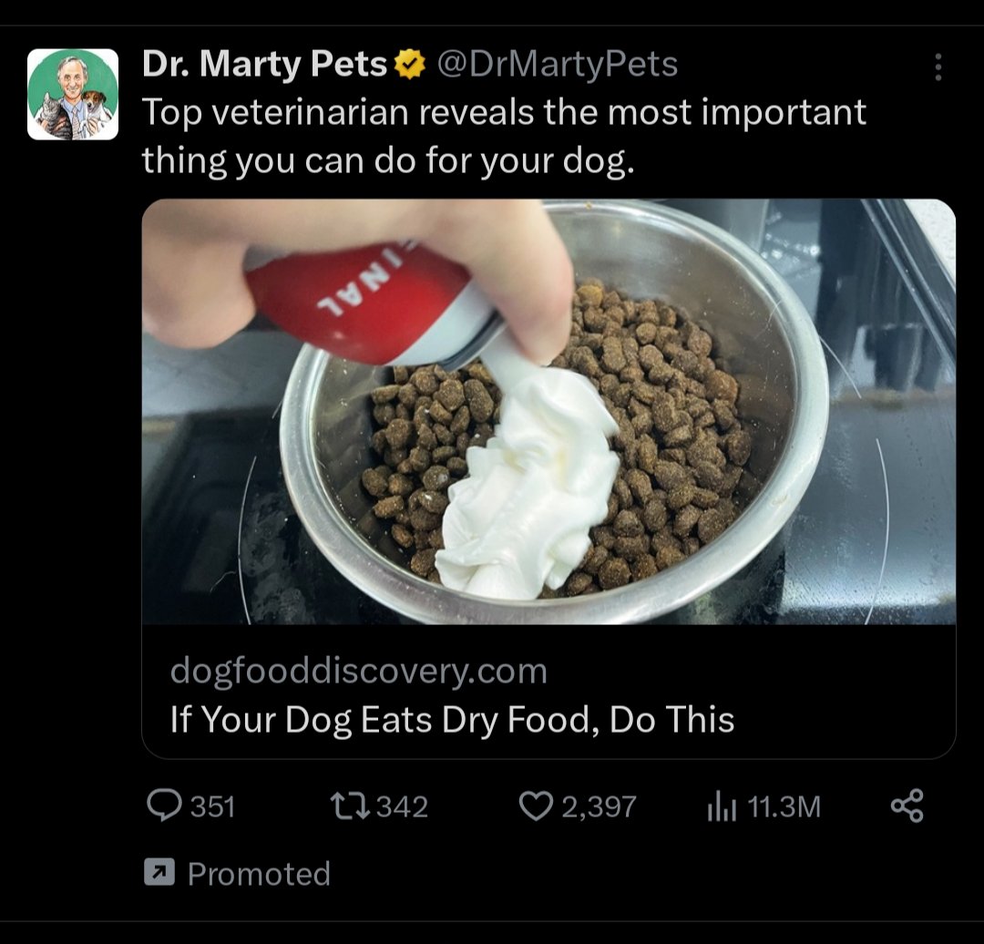 Danielle61345's tweet photo. Did my dog make this ad so I would put whipped cream in her food? Seems sketch 🤔 https://t.co/MymuPkKNZC