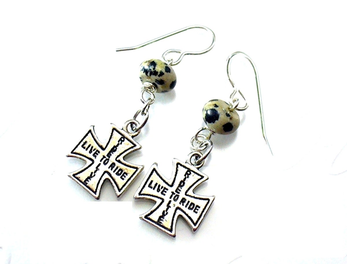 Maltese Cross Earrings, Live to Ride Earrings, Biker Jewelry tuppu.net/b0bc78c9 #Chakra #RHLJewelry #CharmEarrings