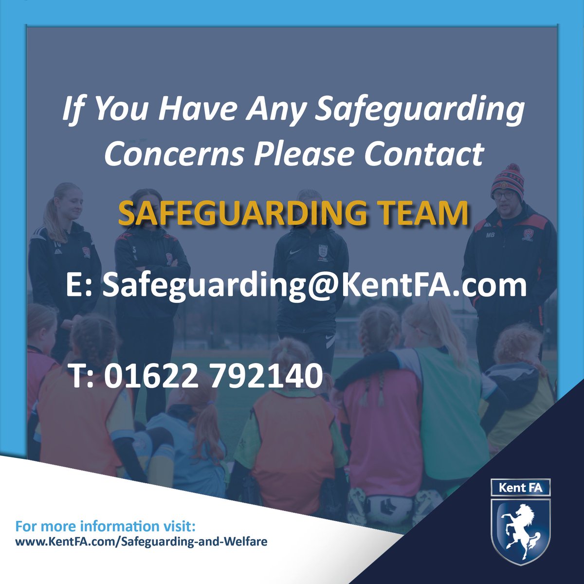 KentFA's tweet photo. SAFEGUARDING | Safeguarding remains our key
priority.

If you have a concern, your first point of call is your
club or League Welfare Officer.

However, if that is not possible, you can contact our
Safeguarding Team.

📧safeguarding@kentfa.com
☎️01622792140 https://t.co/WkSkANHimo