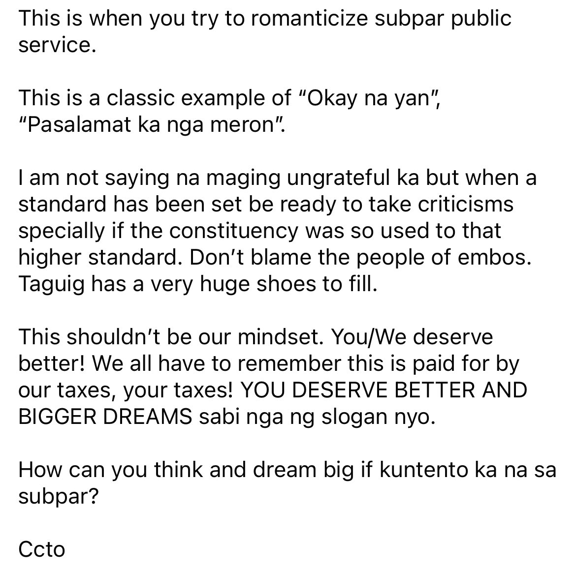 <a href="/ABSCBNNews/">ABS-CBN News</a> @robertmanodzmm Para sa mga taga Taguig na hindi nakakaintindi, basa:
