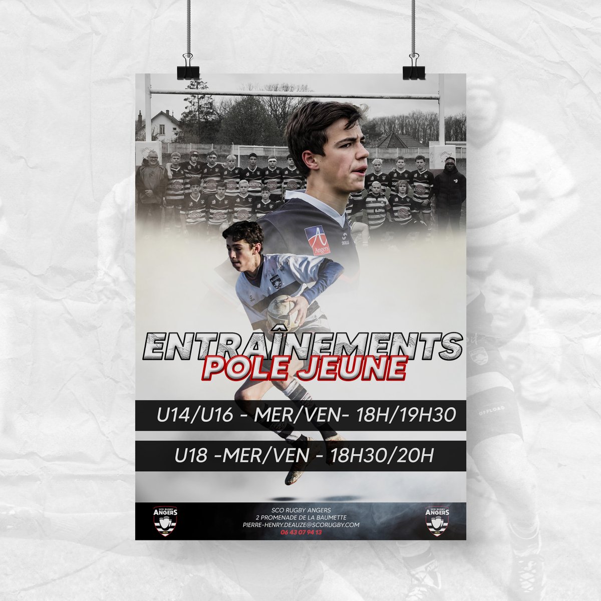 ⚫️🔴 LES ENTRAÎNEMENTS DU PÔLE JEUNE ⚫️🔴

Voici les différents horaires des entraînements de notre pôle jeune pour la saison 2023-2024 ! 💪

Nouvelle saison, nouveaux objectifs ! 👊

ALLEZ LES GARS, ALLEZ LE SCO ! ⚫️🔴
🏉