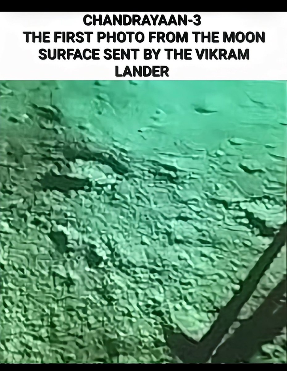 ISROpolls's tweet photo. First photo of #Moon surface by our ❤️ #VikramLander 
🔥🤩🤩
Mann, this is #Hostoric 
Kudos to #ISRO 🚀
#Chandrayaan3 #Chandrayaan3Landing . https://t.co/o8QuJ93NSe