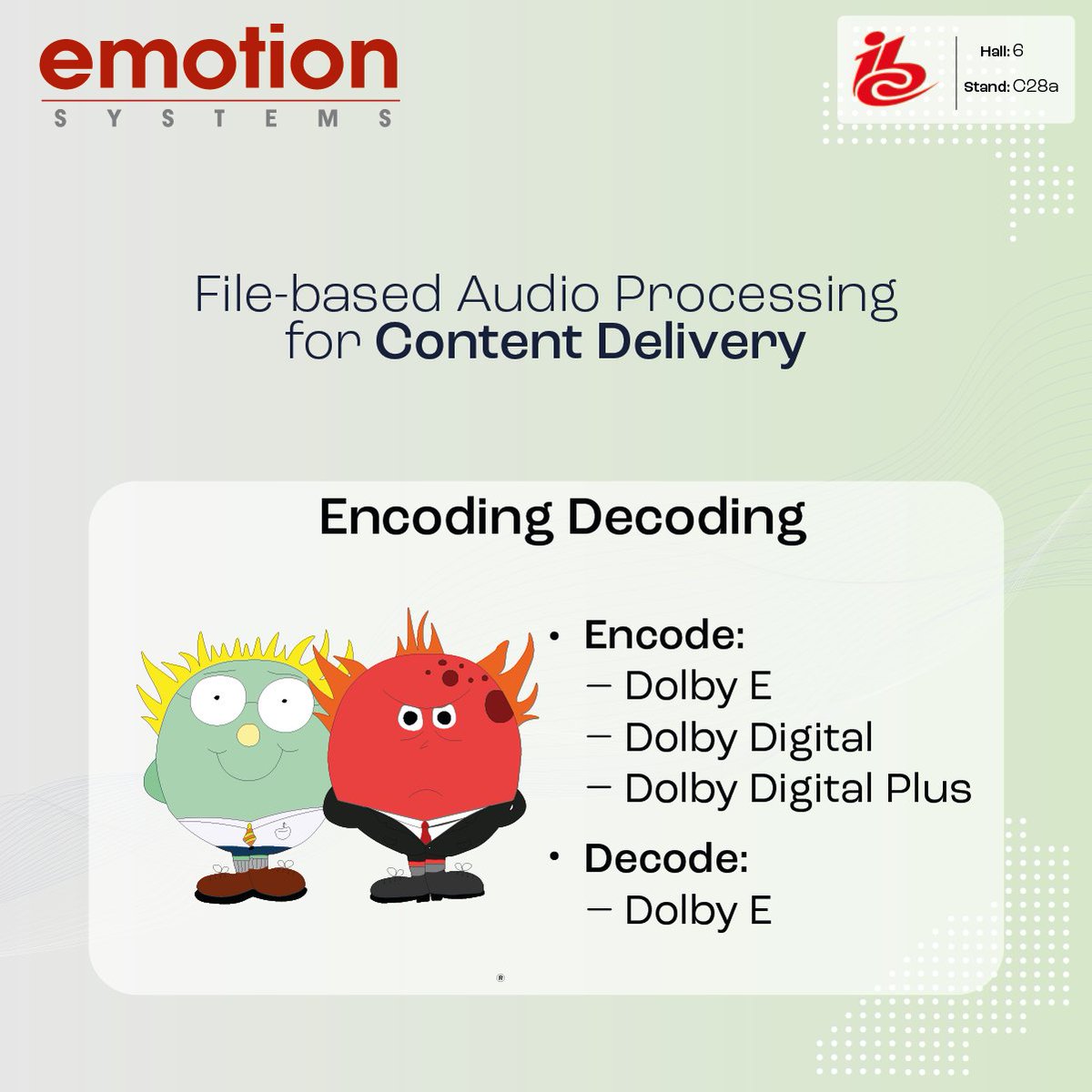 EmotionSystems's tweet image. Engine is the perfect tool for your file-based #DolbyE needs, with modules available for #encoding, #decoding, and guard band correction. Come and chat to us at @IBCShow to find out more. #IBC2023 #BenchmarkInAudioProcessing #AudioProcessing #ContentDelivery #Audio #Automation
