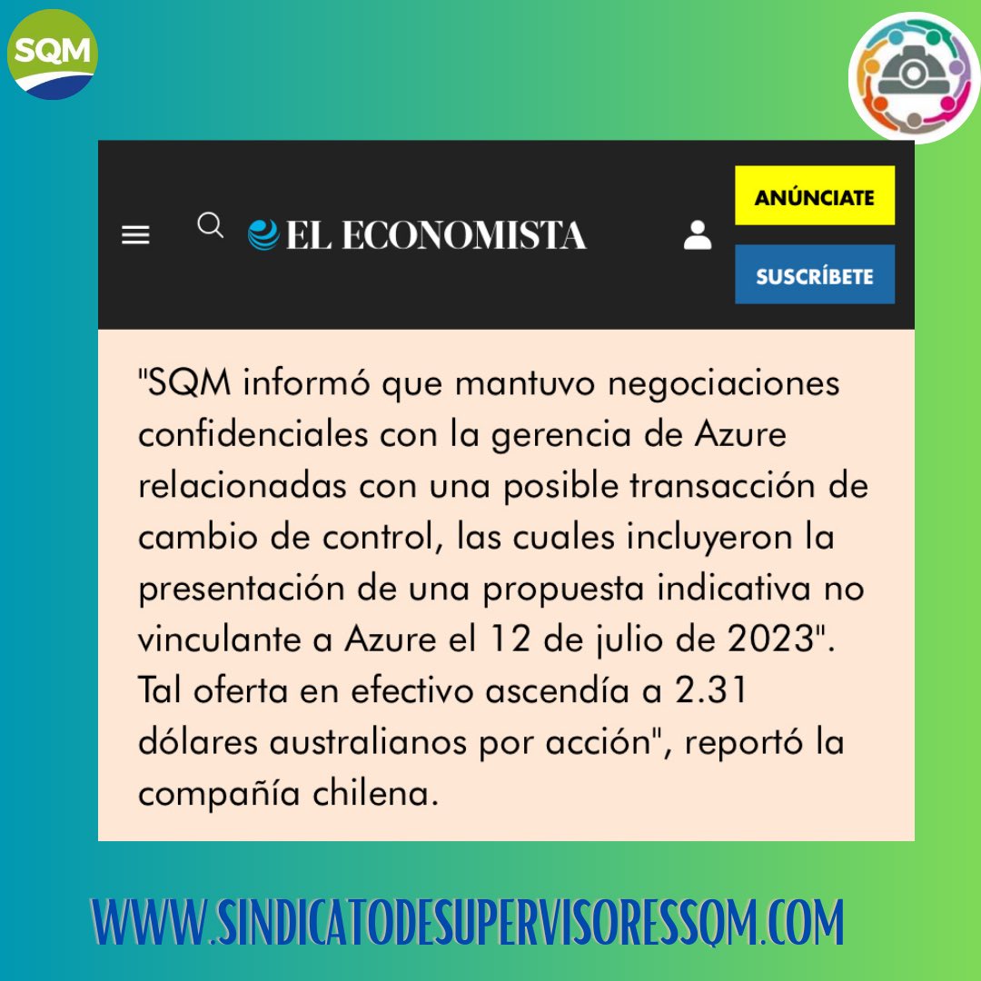 supervisoressqm's tweet photo. SQM inició las conversaciones para adquirir el control de la australiana Azure Minerals Limited, una compañía junior que desarrolla proyectos de litio en Australia Occidental. https://t.co/AbmgiScoOC
