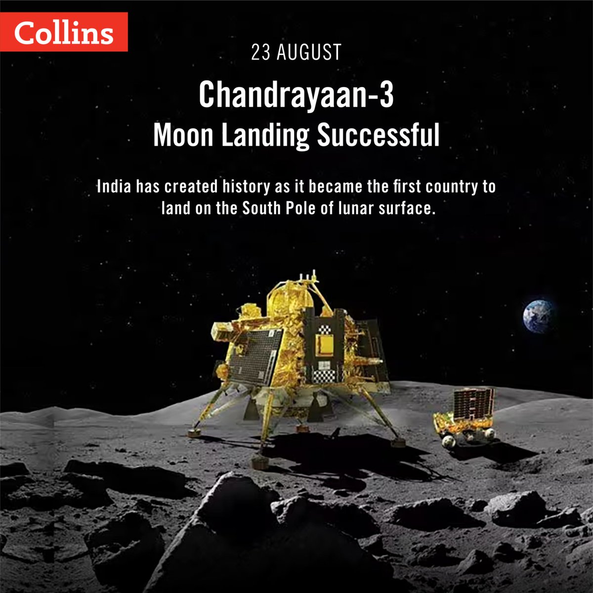 CollinsMktg's tweet photo. Congratulations to ISRO for making India proud!
#isro #chandrayaan3 #proudmoment #india #collinslearning https://t.co/NYlMALtJyl