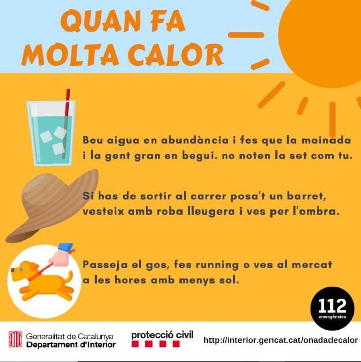 Blanes_cat's tweet photo. Consells per Prevenir #Efectes #OnadadeCalor: protegiu-vos del sol i manteniu-vos hidratats i frescos, especialment els col·lectius que la pateixen més, com persones grans, infants o amb malalties cròniques
https://t.co/69M0H6nBH5
#salut
#consells
#sol
#protecció
#emergències https://t.co/VBRFlnGs0B