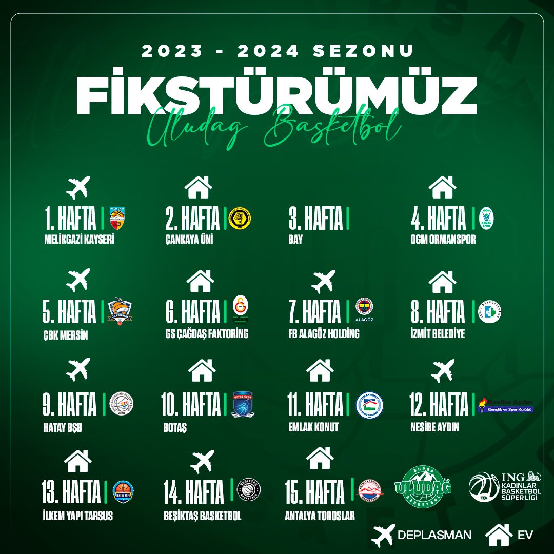 2023-2024 Sezonu İNG Kadınlar 
Basketbol Süper Ligi Fikstürümüz 🟢⚪️

#bursa #bursauludağ #BursanınPerileri #Basketbol