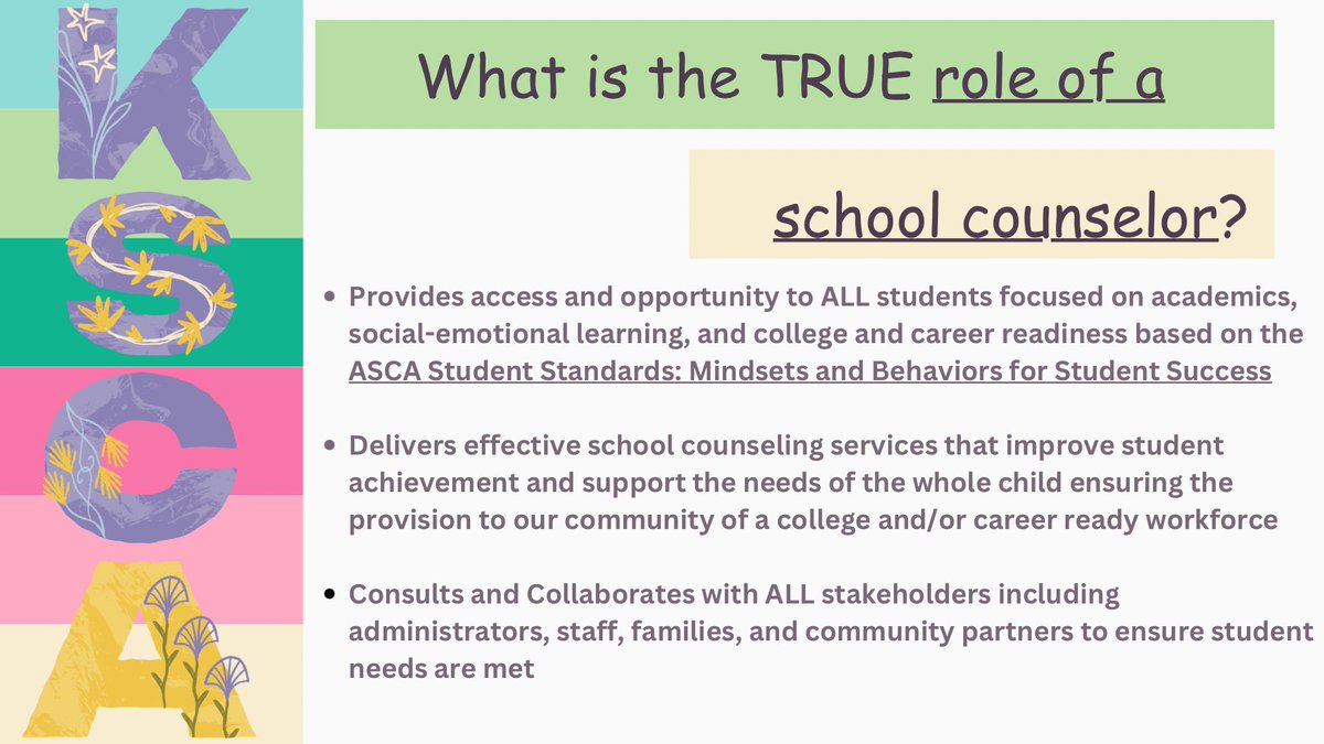 KentuckySCA's tweet photo. KSCA wants to share a reminder about the True role of a school counselor! https://t.co/pRewN55brn