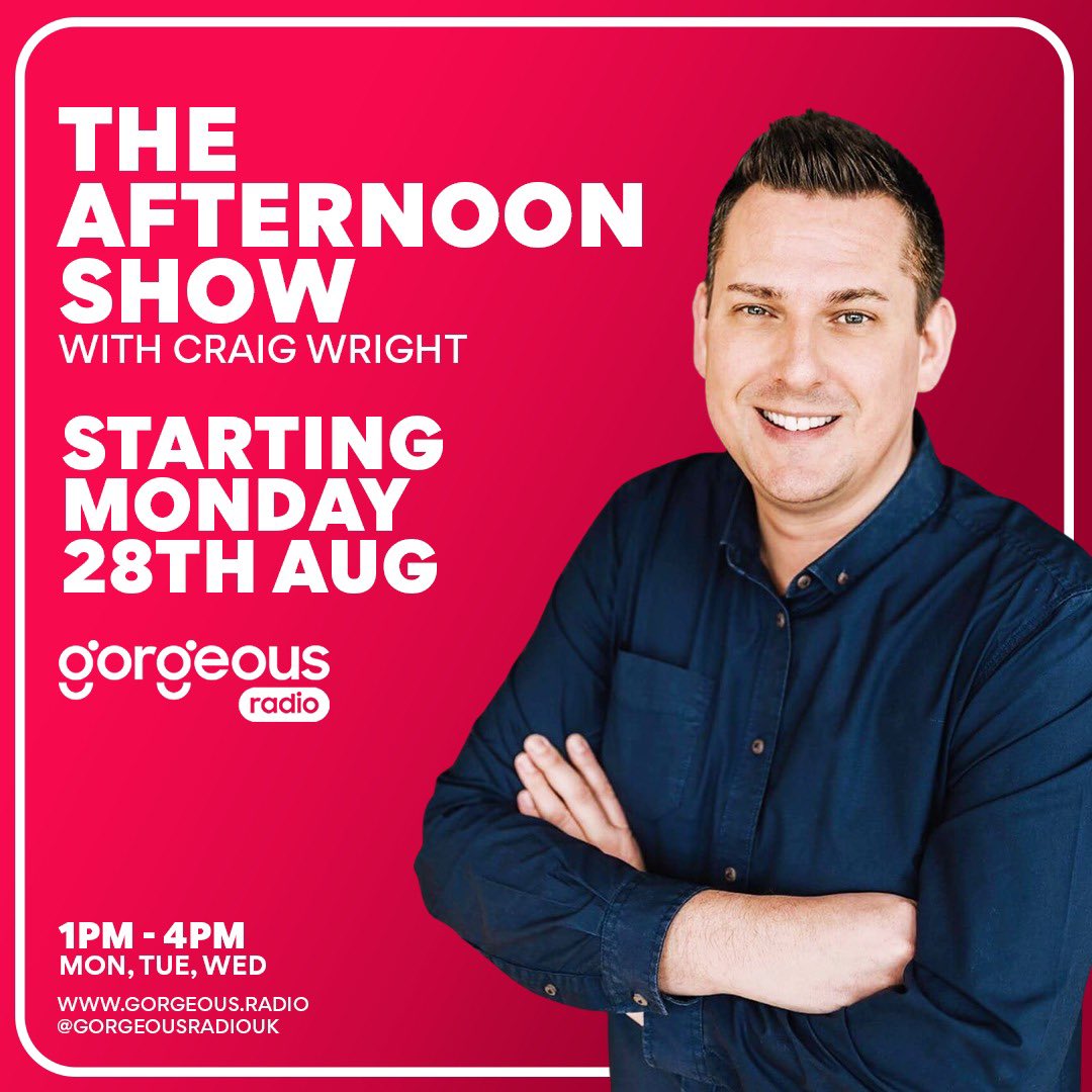 CraigPWright's tweet photo. So excited to be joining the fabulous team @gorgeousradiouk see you Monday at 1pm #gorgeousradiouk https://t.co/AXGuyvkfpm