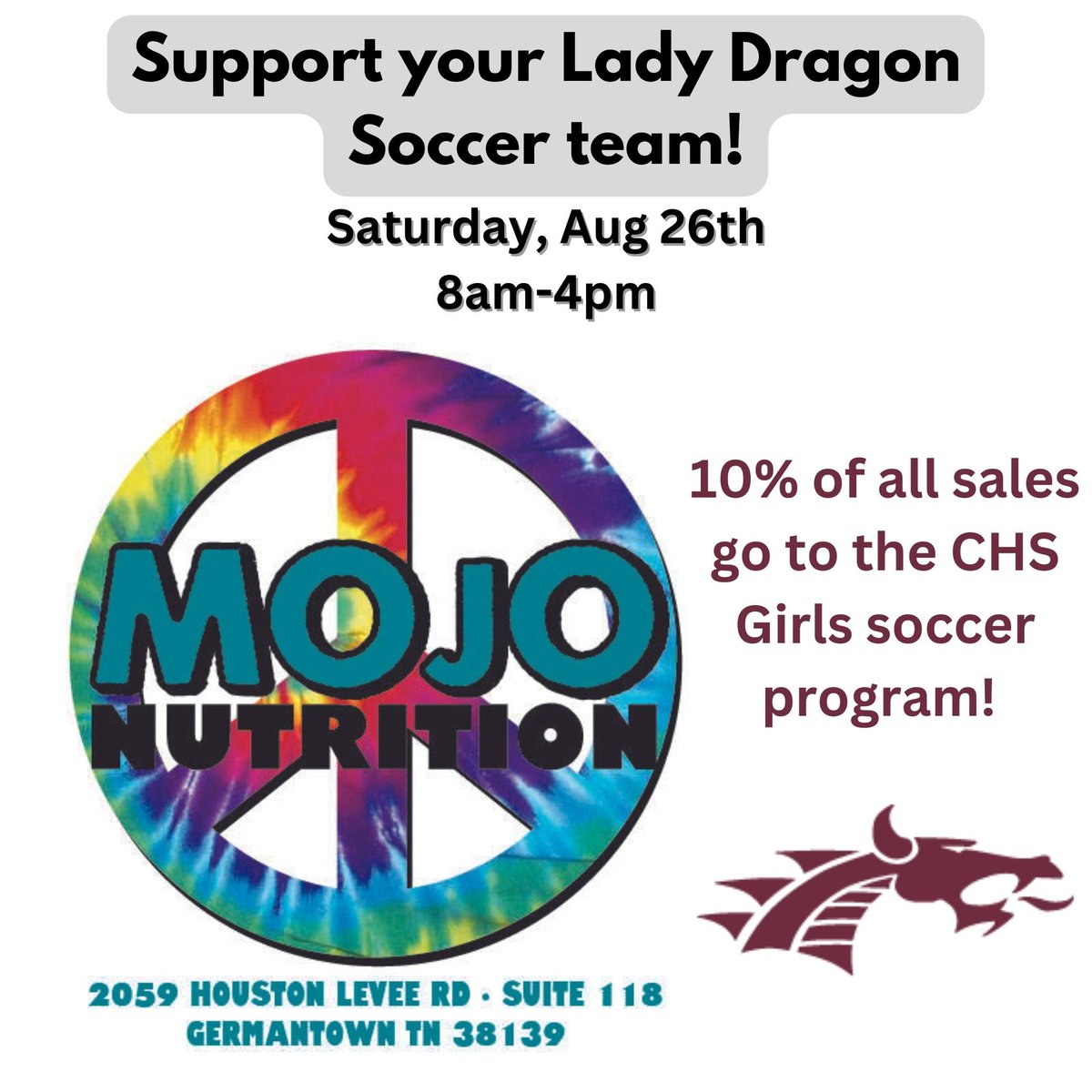 Support <a href="/LdyDragonSoccer/">CHS Lady Dragon Soccer</a> soccer this Sat at Mojo Nutrition!