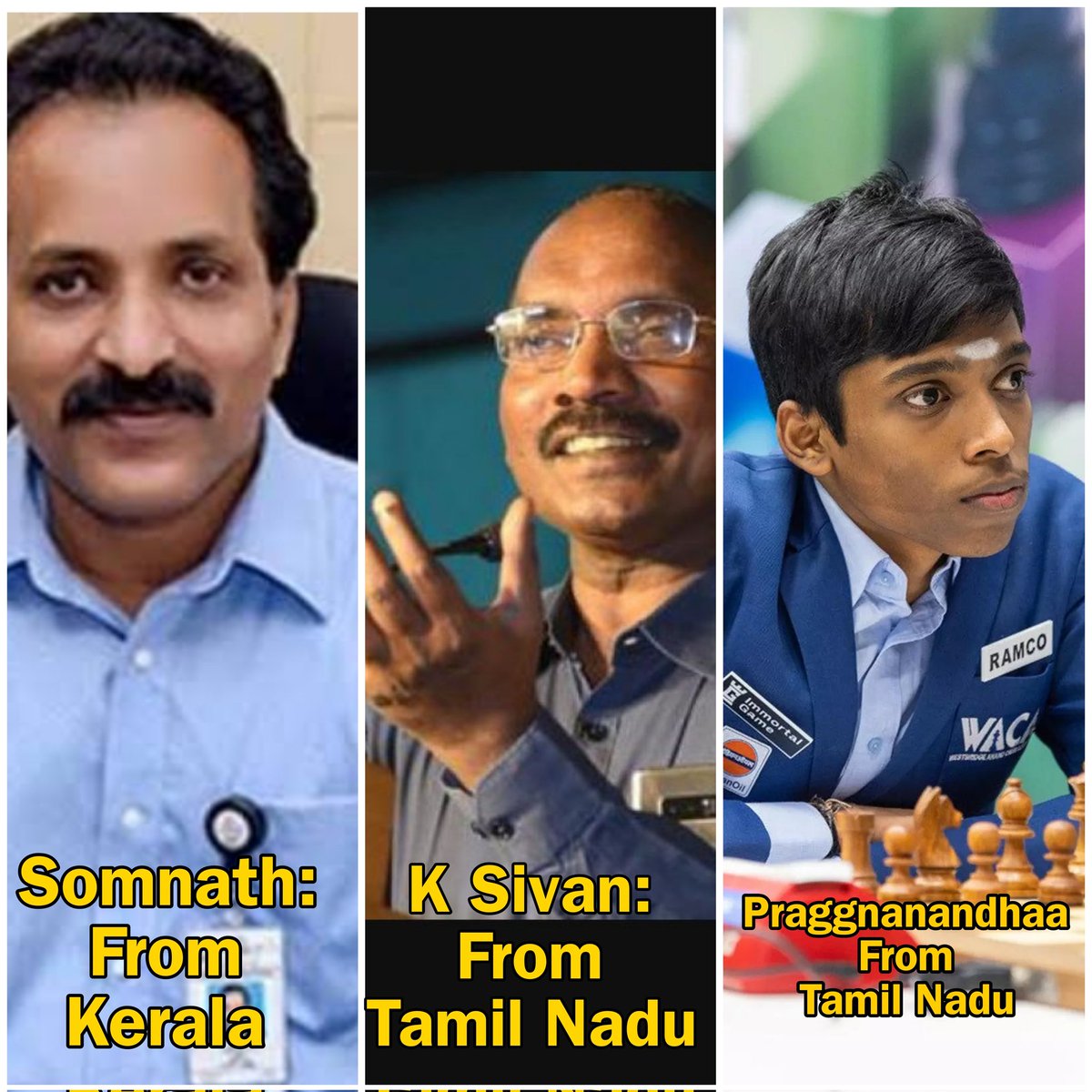 None of them are from BJP ruled states.. 

All these champs are from Kerala & Tamil Nadu, where BJP is Zero. 

#Chandrayaan3