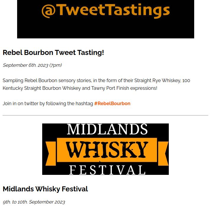 Whisky Events: Rebel Bourbon @TweetTastings September 6th (7pm) - #RebelBourbon @TheWhiskyWire Midlands Whisky Festival 9th to 10th September - #whisky @midlandswhisky Turntable Spirits @TweetTastings September 27th (7pm) - #TurntableSpirits malthound.co.uk/whisky-events-…