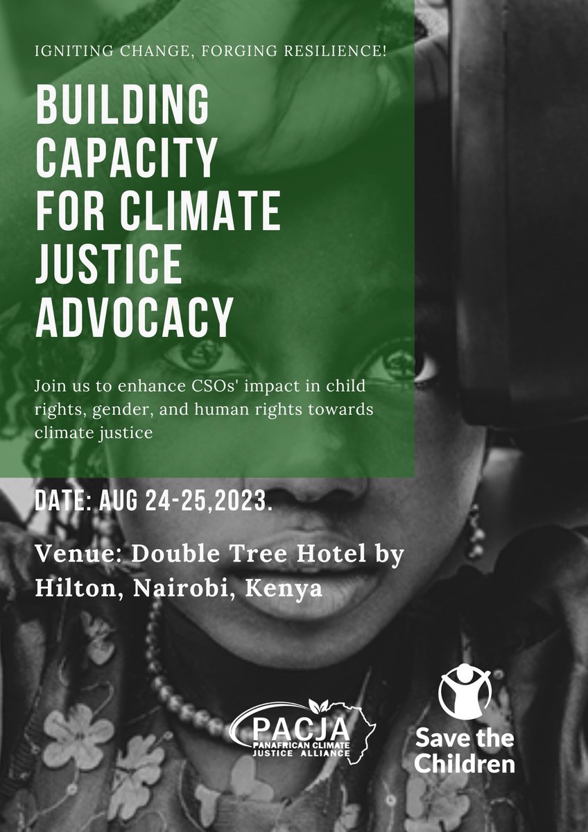 A workshop for Building Capacity for Climate Justice Advocacy will take place on the 24th-25th at DoubleTree by Hilton, Nairobi. The emphasis will be on building capacity among civil society actors, with an emphasis on child rights, gender, and human rights.#ClimateJusticeAction