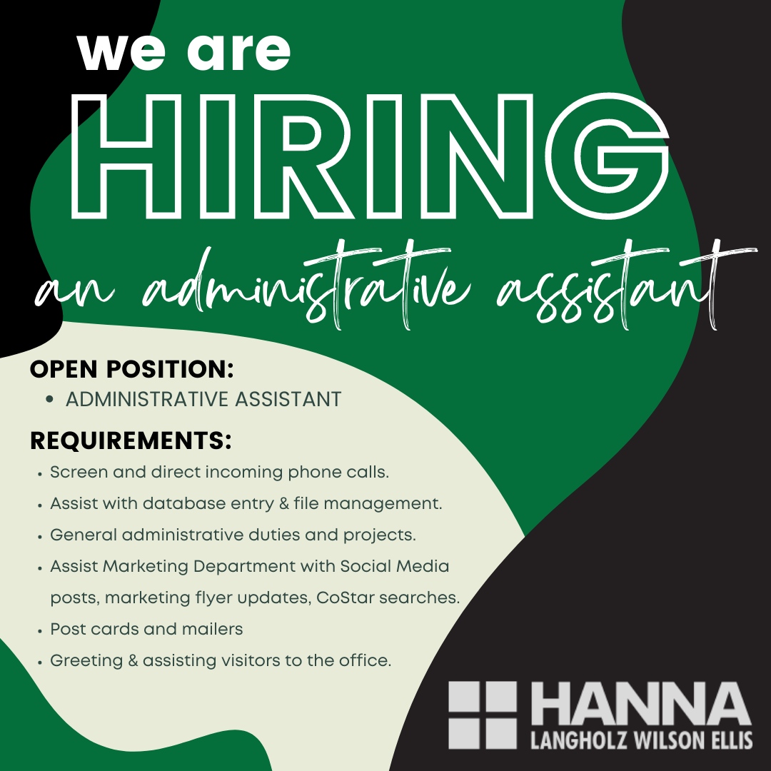 We are hiring!! HLWE is seeking a skilled Administrative Assistant to support its commercial real estate brokers and salespeople. If you or someone you know fit the criteria, please apply for the job on LinkedIn or Indeed. 😊